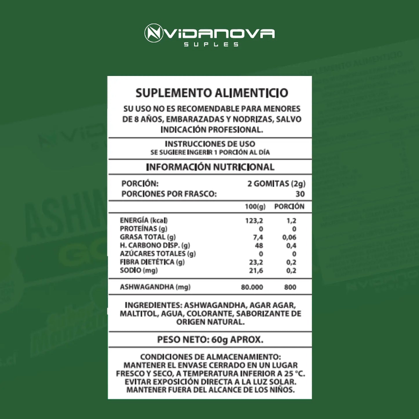 Ashwagandha 800mg en Gomitas · 60 Unidades · Sin Azúcar