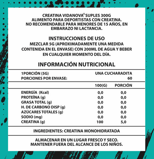 Creatina Monohidratada Micronizada · 300g · 60 Porciones · Sin Aditivos