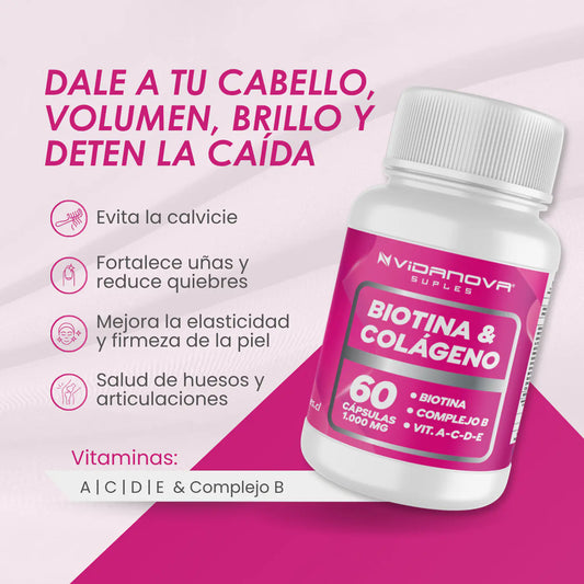 Biotina 5000ug + Colágeno Hidrolizado · 60 Cápsulas