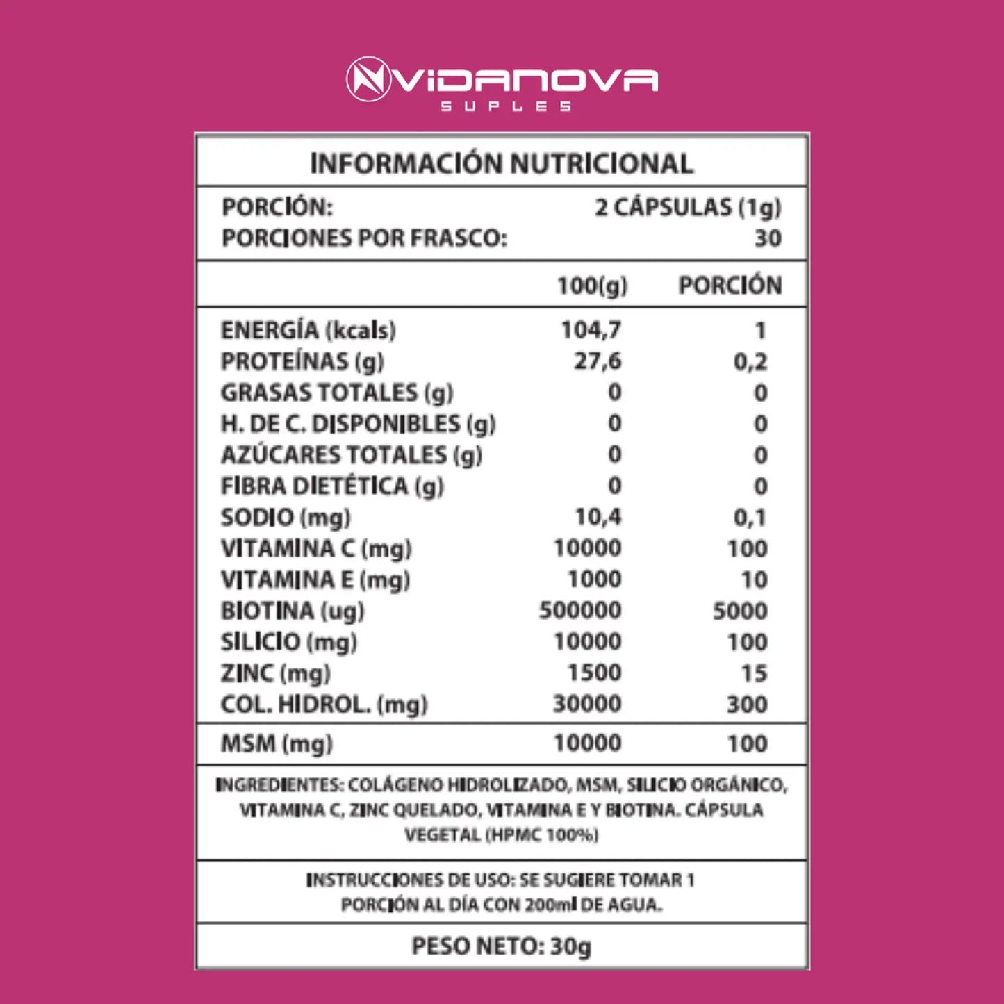 Biotina 5000ug + Colágeno Hidrolizado · 60 Cápsulas