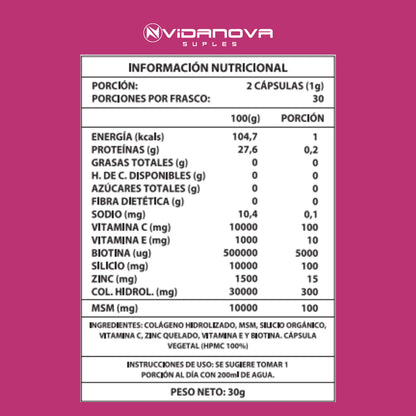 Biotina 5000ug + Colágeno Hidrolizado · 60 Cápsulas
