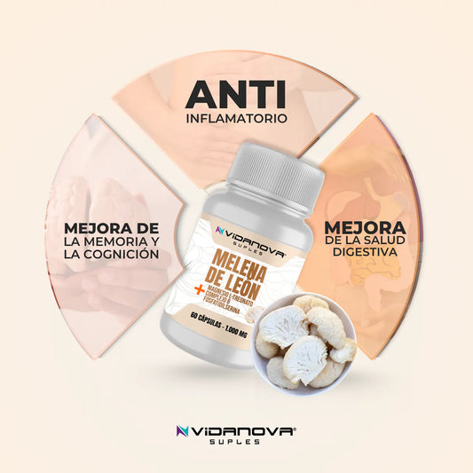 Melena de León 800mg · Magnesio, Complejo B y Fosfatidilserina · 60 Cápsulas