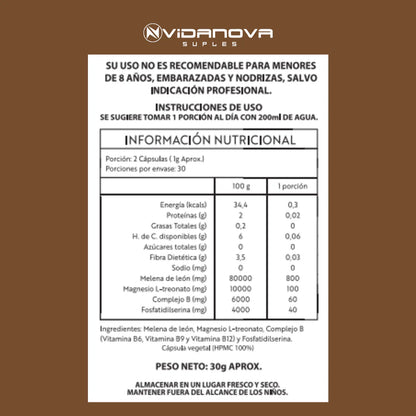 Melena de León 800mg · Magnesio, Complejo B y Fosfatidilserina · 60 Cápsulas