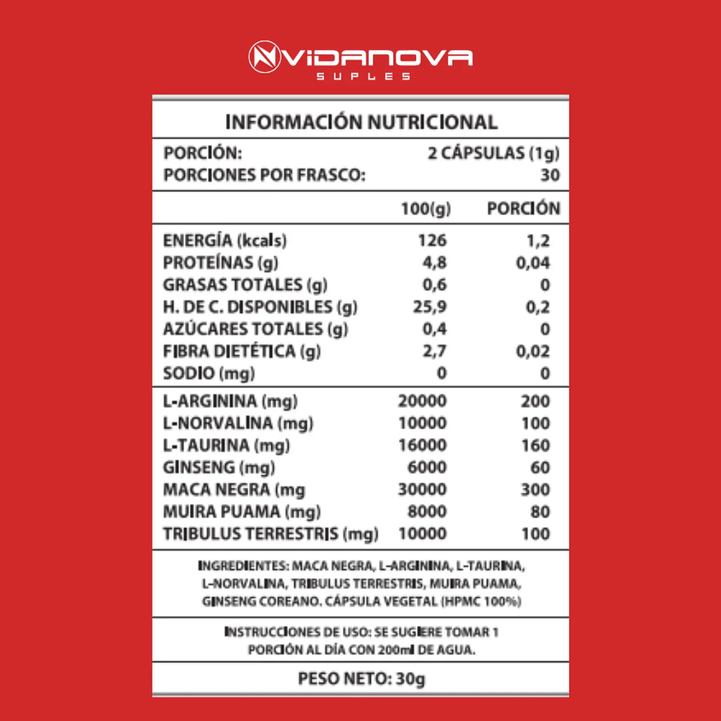 Testo Power · Maca Negra, Tribulus y Ginseng · 60 Cápsulas