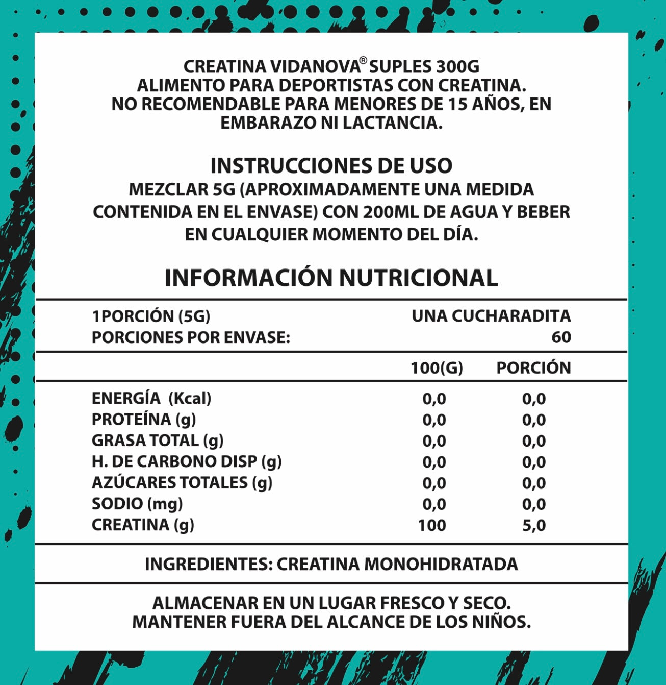Creatina Monohidratada Micronizada · 300g · 60 Porciones · Sin Aditivos