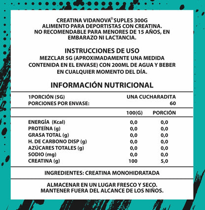 Creatina Monohidratada Micronizada · 300g · 60 Porciones · Sin Aditivos
