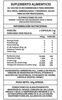 Berberina Complex Vidanova – Berberina + Vinagre de Manzana + Canela – 60 Cápsulas