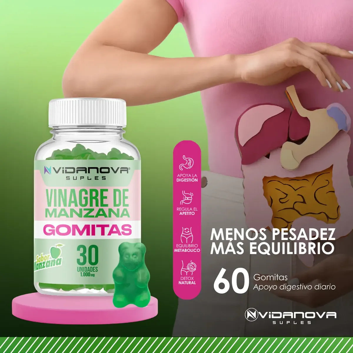 Vinagre de Manzana 1000mg en Gomitas · 30 Porciones · Sin Acidez