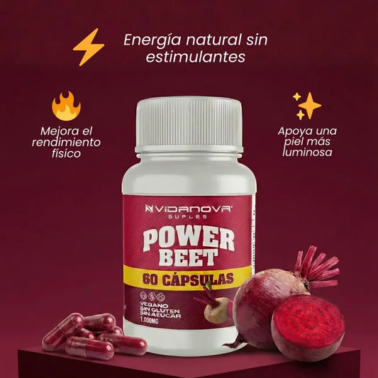 Power Beet · Betarraga 1000mg · 60 Cápsulas · Sin Estimulantes