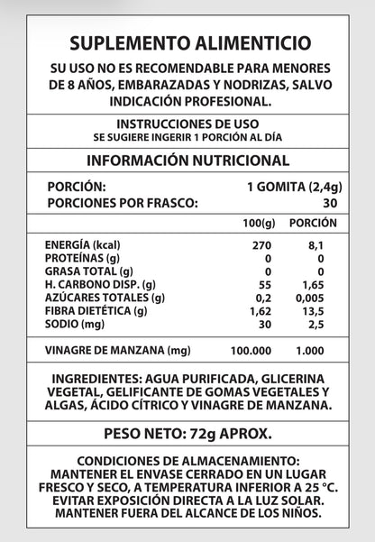 Vinagre de Manzana 1000mg en Gomitas · 30 Porciones · Sin Acidez